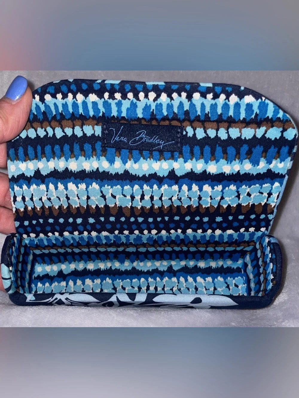 Vera Bradley Java Floral Hard Eyeglass Case Magnetic Closure Blue Brown Sunglass